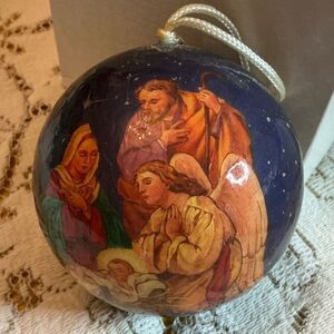 Vintage Paper Mache Nativity Scene Ball Ornament